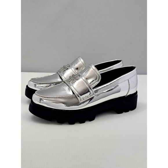 Tory Burch Everly Mini Chunky Loafer Womens 7 Metallic Silver Lug Sole Logo